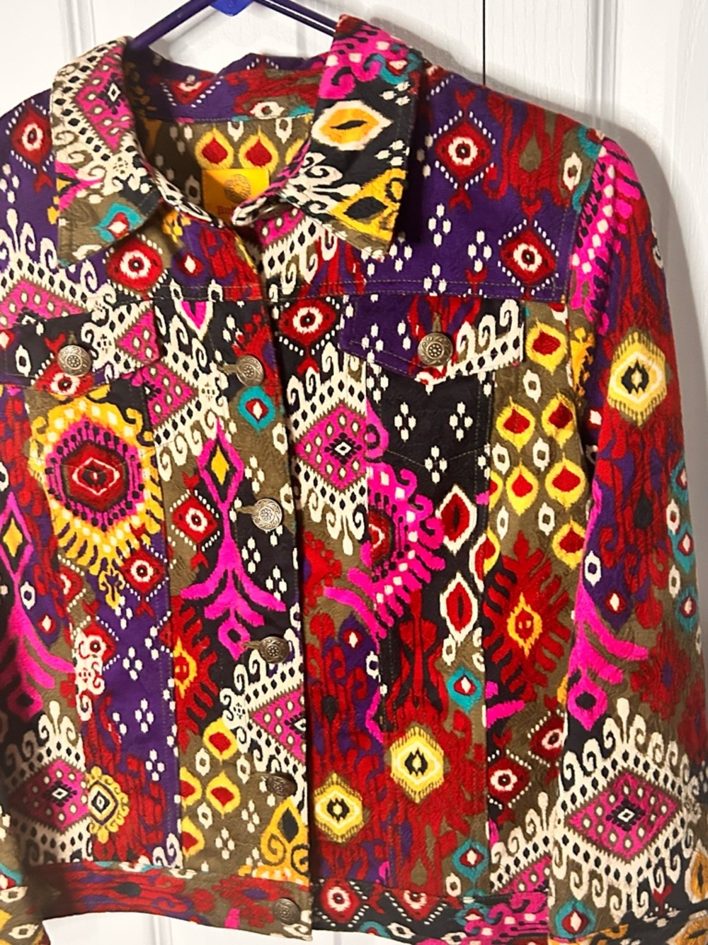Ruby Rd Jacket Womens 10P Multi-Color Canvas Button-Up Collared Boho Abstract - Picture 2 of 5